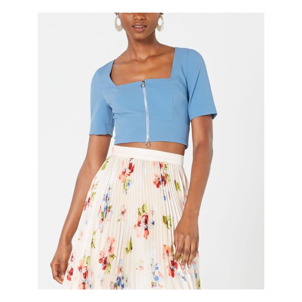 JILL STUART Womens Blue Short Sleeve Square Neck Crop Top 4